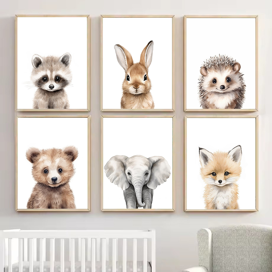 Baby Nursery Pictures - 1PC Watercolour Woodland Forest Baby Animals