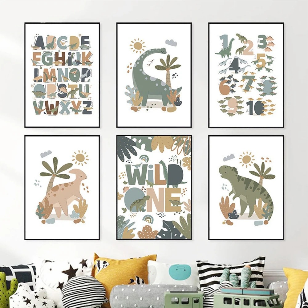 Baby Nursery Pictures - Nordic Cute Baby Dinosaur Wall Art
