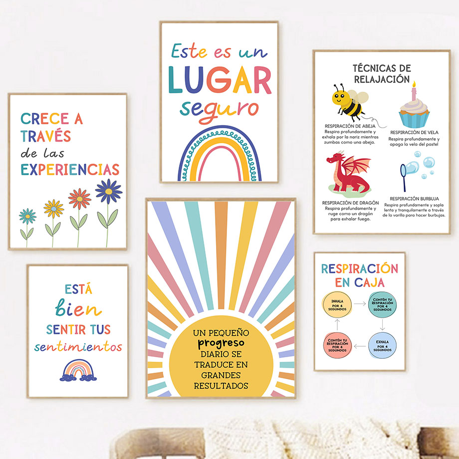 Baby Nursery Pictures - Spanish Education Motto Rainbow Sunshine Wall