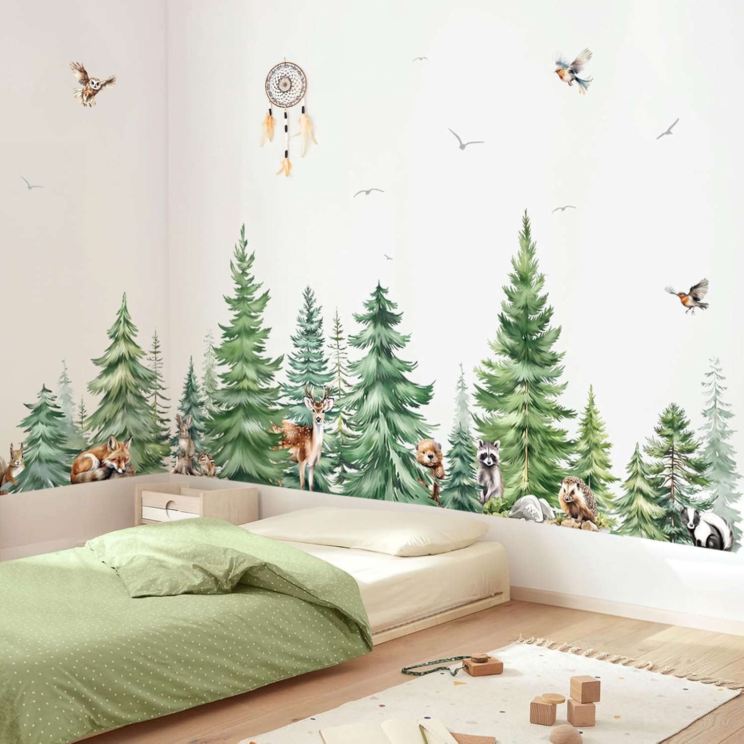 Baby Nursery Package - Large Watercolor Pine Tree Animals Wall
