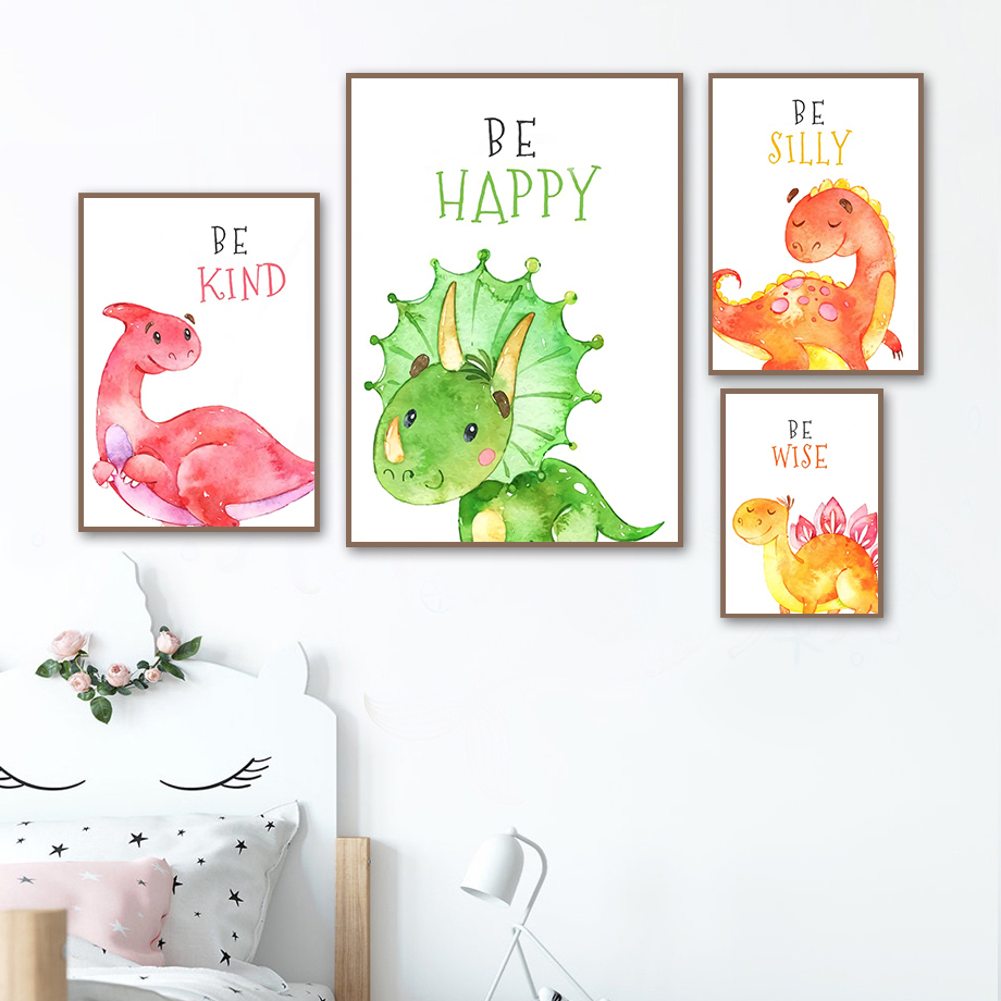 Baby Nursery Quotes - Cartoon Dinosaur Quotes Wall Art Canvas