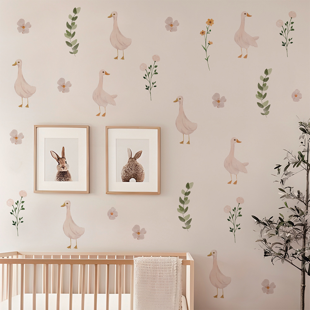 Baby Nursery Labels - Cute Geese Flora Set of Wall