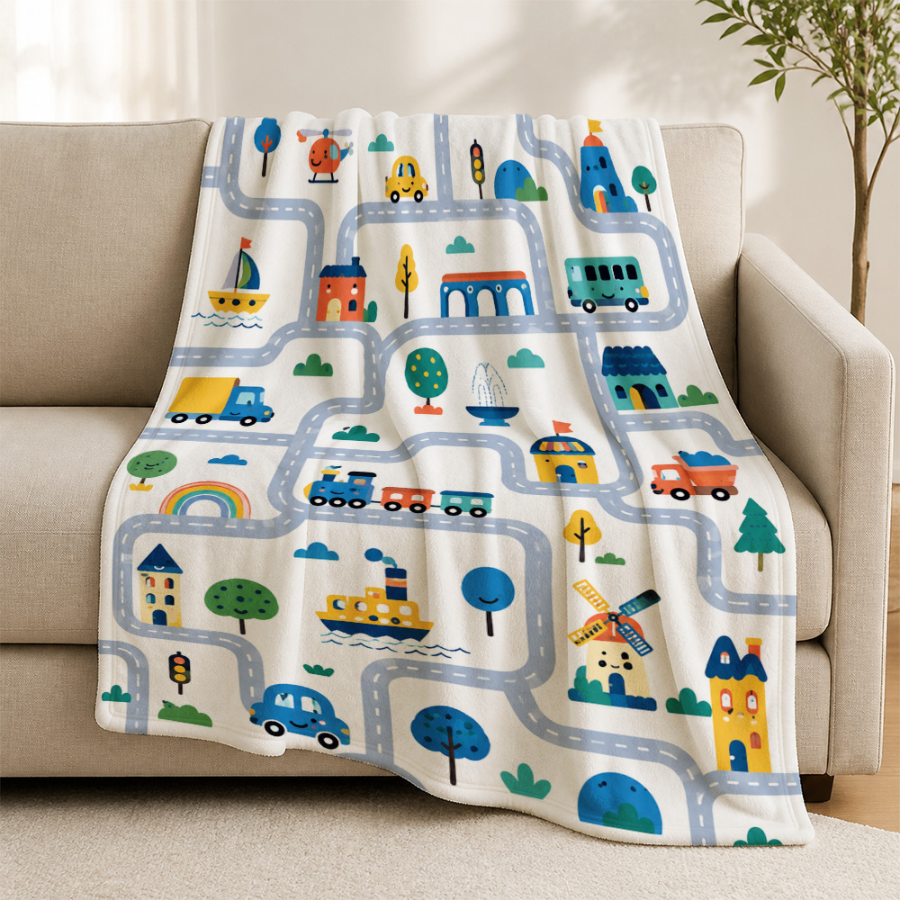 Baby Nursery Themes Girl - Kids Cartoon Road Theme Throw Blanket
