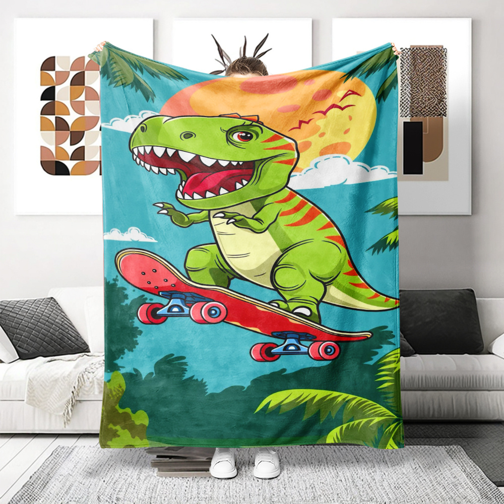 Baby Nursery Themes Girl - Cute Dinosaur Skateboard Throw Blanket Nursery