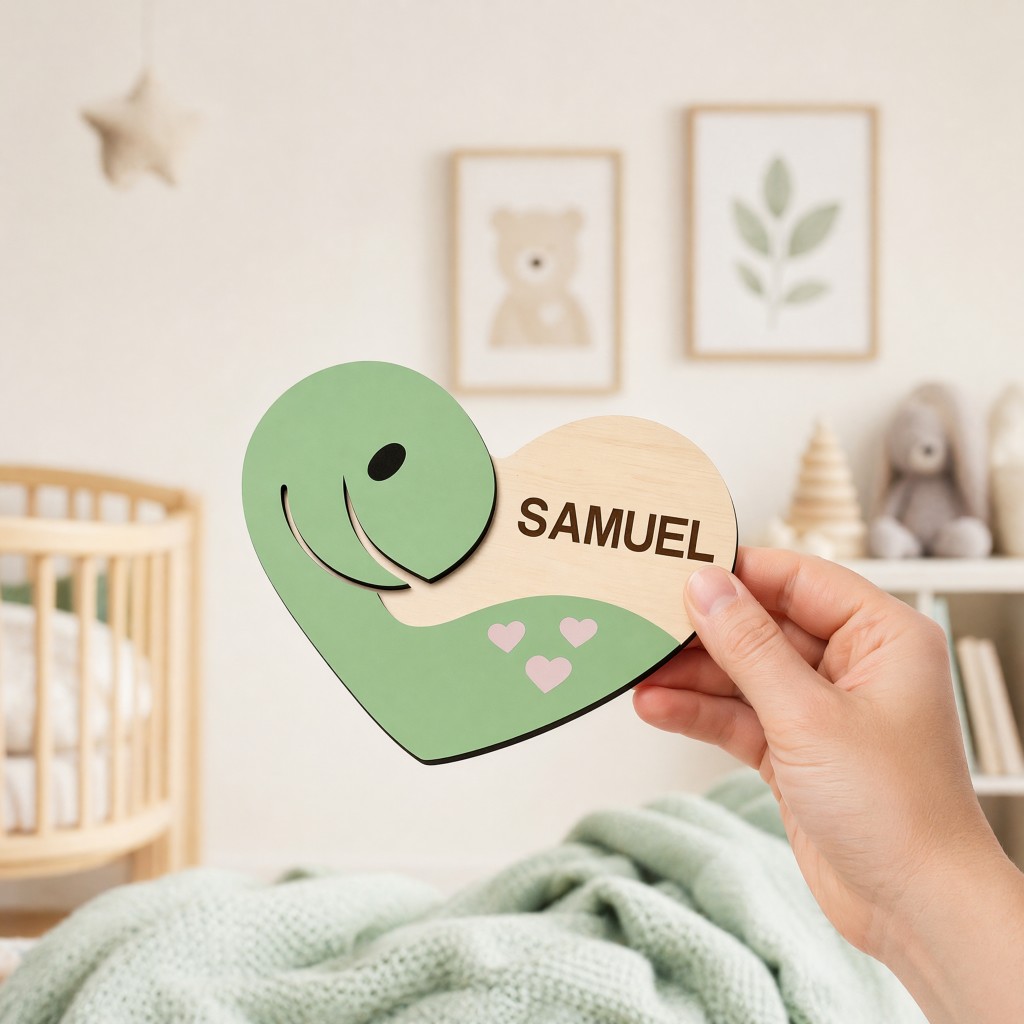 Baby Nursery Themes Girl - Custom Heart‑Shaped Whale Baby Name Wooden