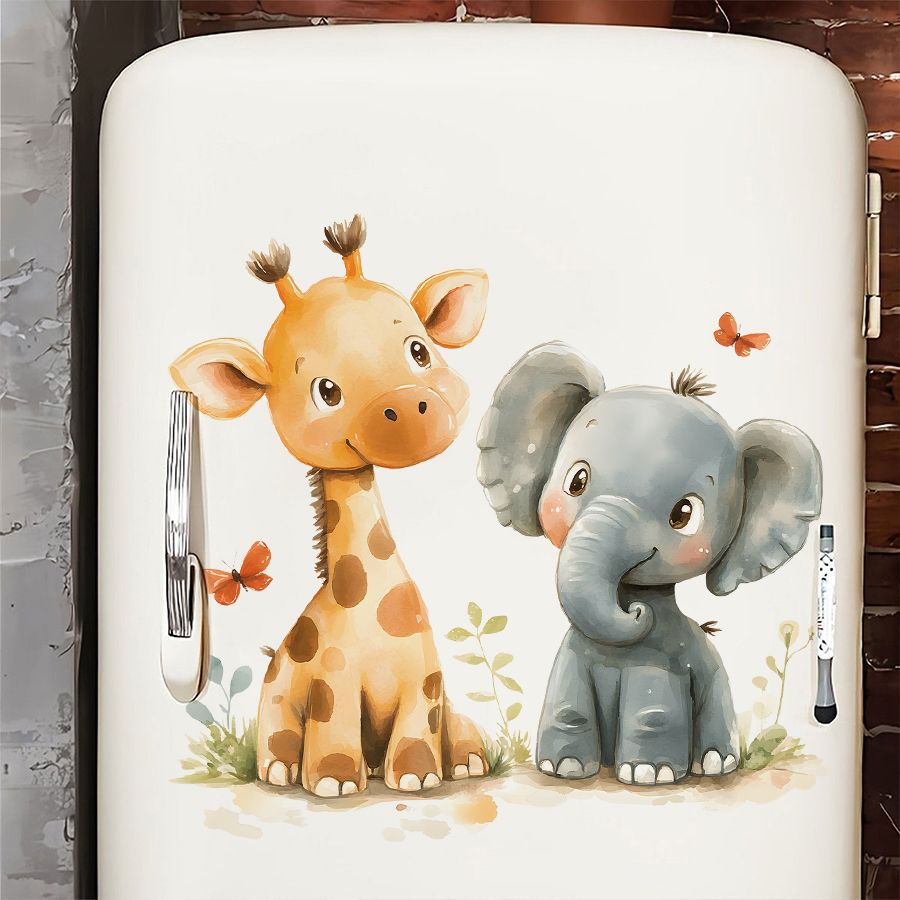 Baby Nursery Labels - Cute Giraffe & Elephant Wall Decals