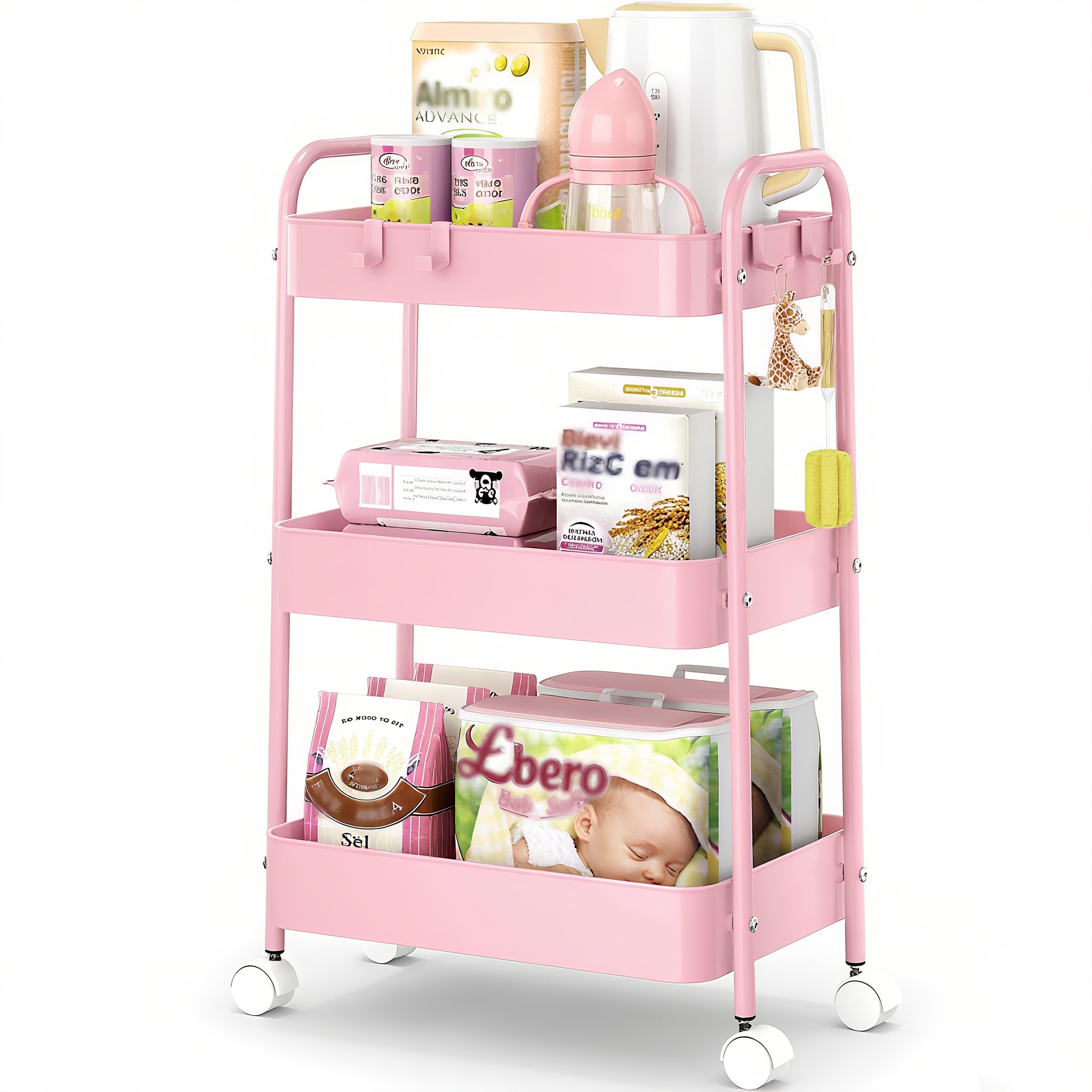3 Tier Metal Rolling Cart With - Baby Nursery Unit 评论和价格