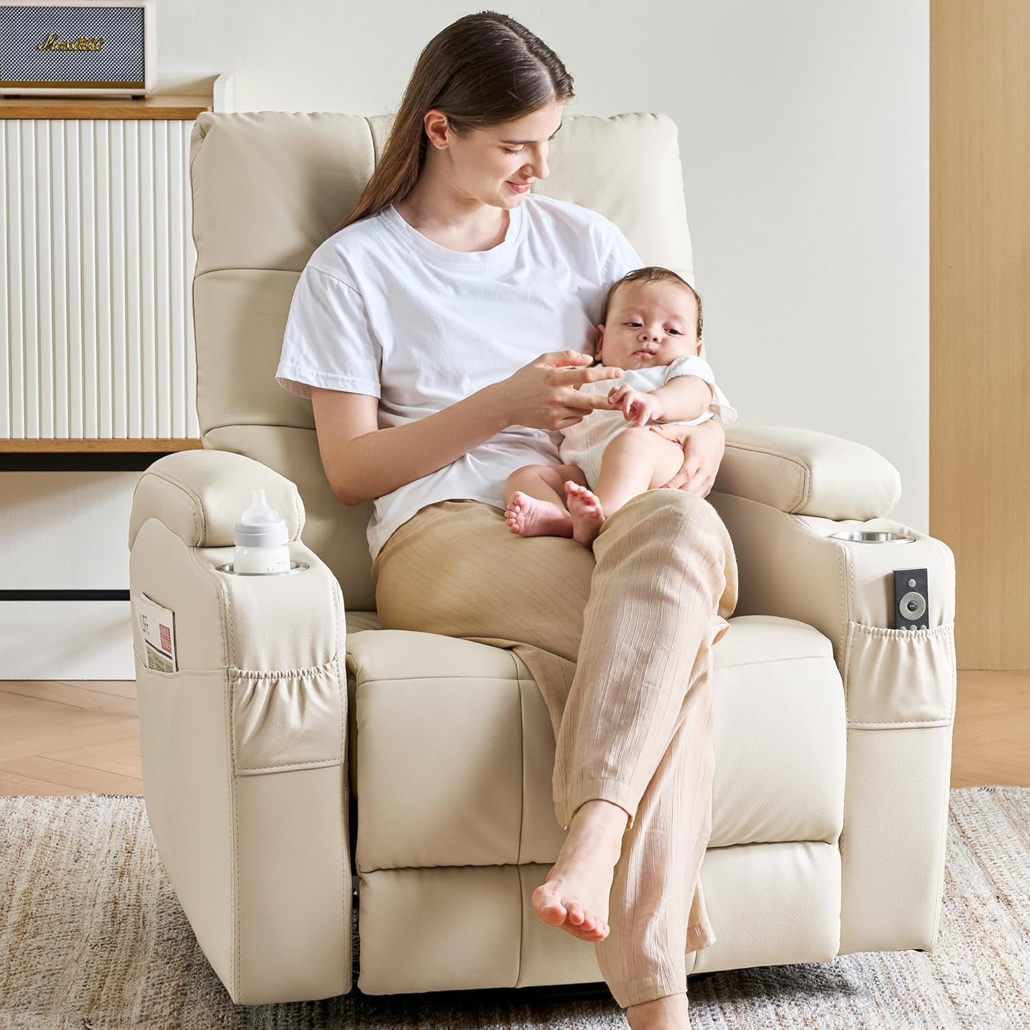 #Leather Recliner Chair, Swive - Rocking Chair Nursery 评论和价格