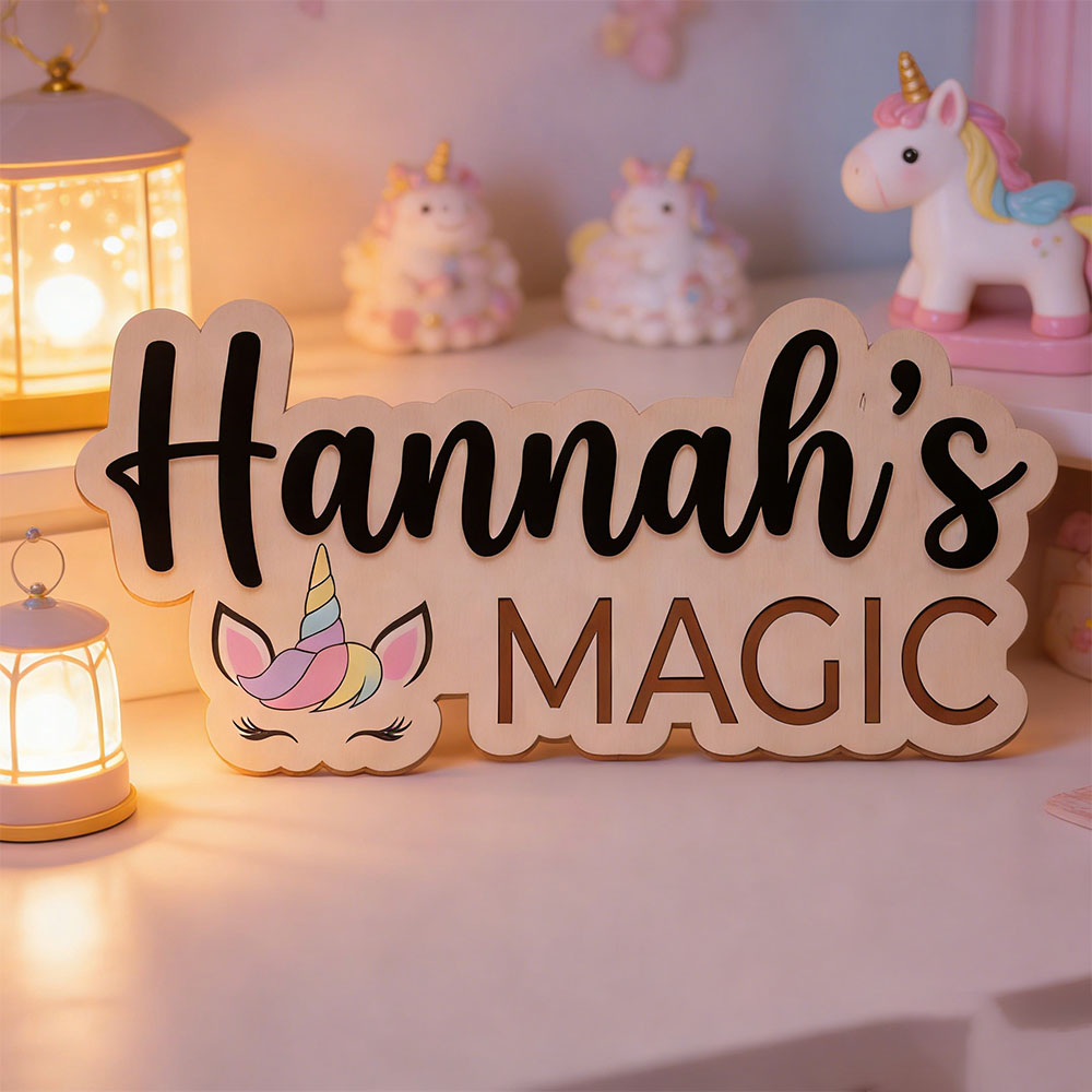 Custom Unicorn Magic Name Door - Baby Nursery Themes Girl 评论和价格