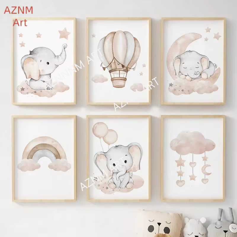 Elephant Balloon Rainbow Moon  - Baby Nursery Pictures 评论和价格