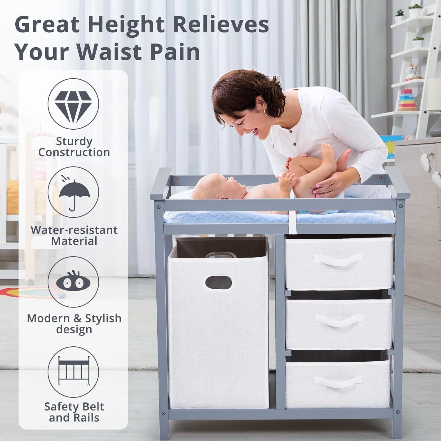 Baby Changing Table with Chang - Baby Nursery Unit 评论和价格