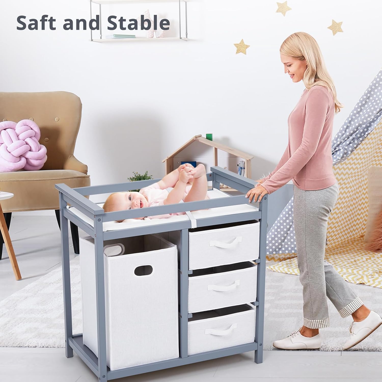 Baby Changing Table with Chang - Baby Nursery Unit 评论和价格