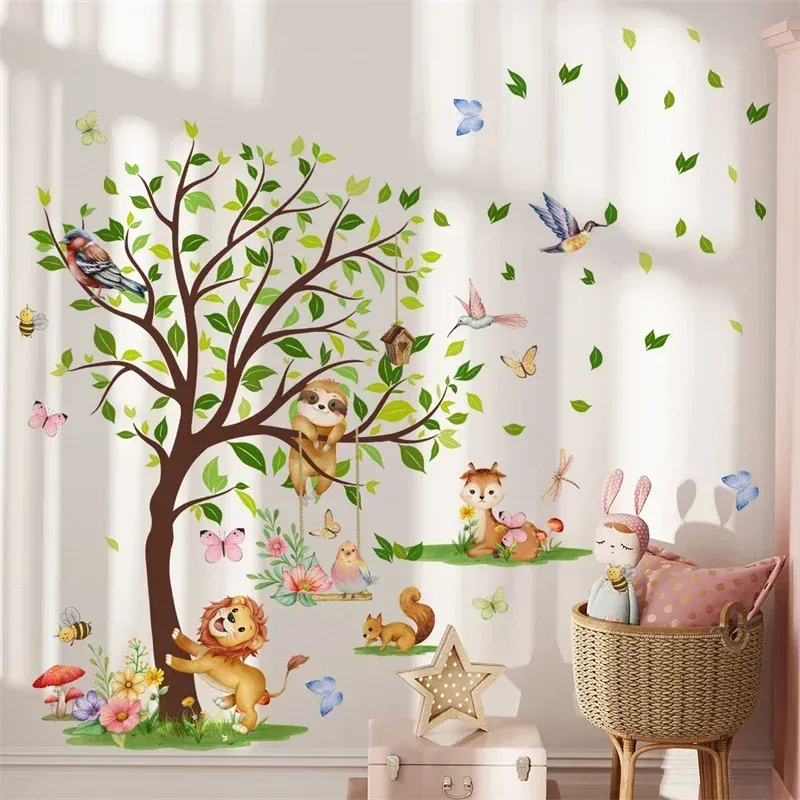 Large Jungle Animals Theme Wal - Baby Nursery Themes Girl 评论和价格