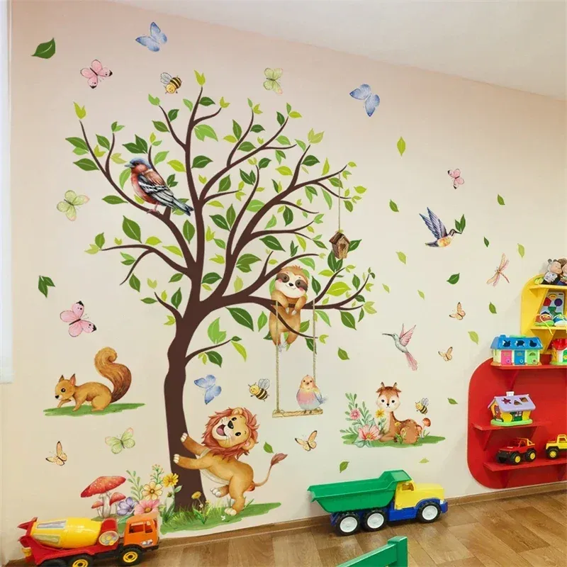 Large Jungle Animals Theme Wal - Baby Nursery Themes Girl 评论和价格