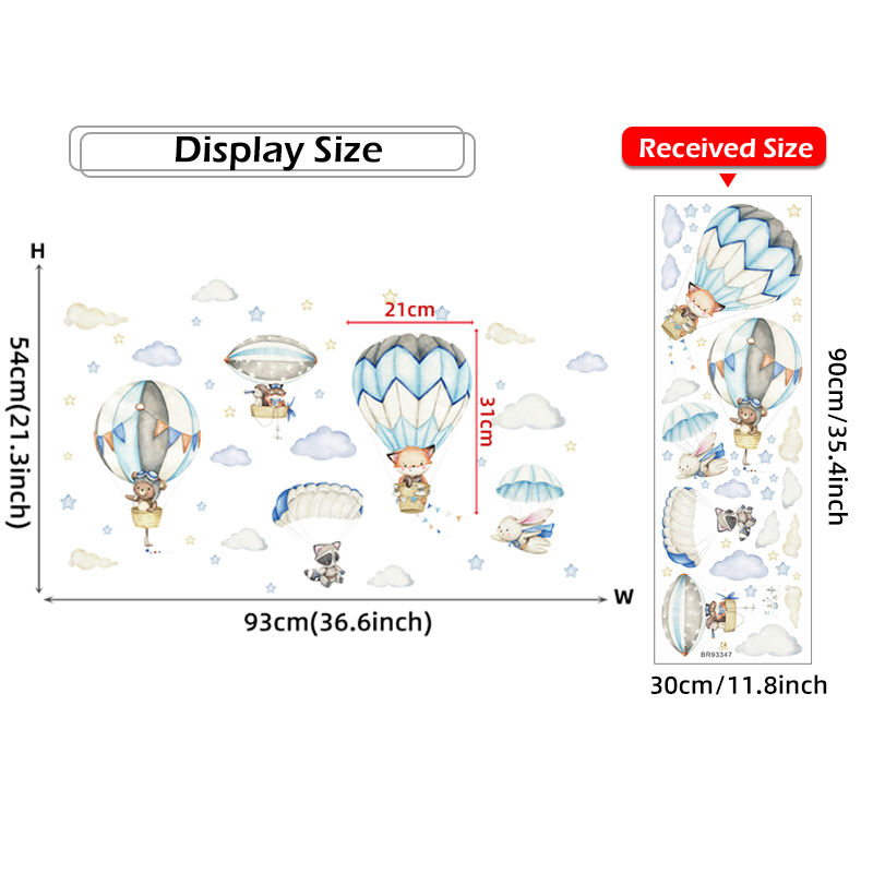 Cartoon Cute Animals Hot Air B - Baby Nursery Labels 评论和价格
