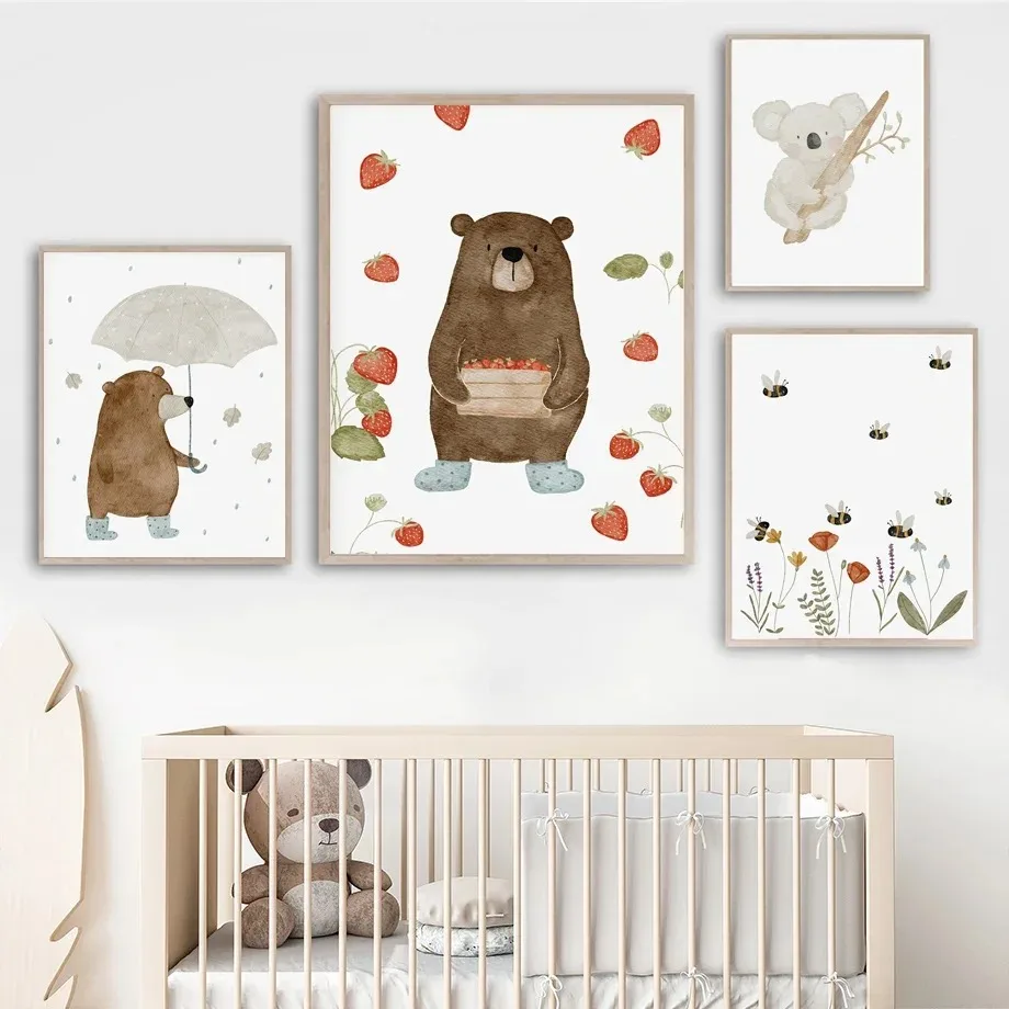 Cute Boho Animal Bear Hedgehog - Baby Nursery Pictures 评论和价格