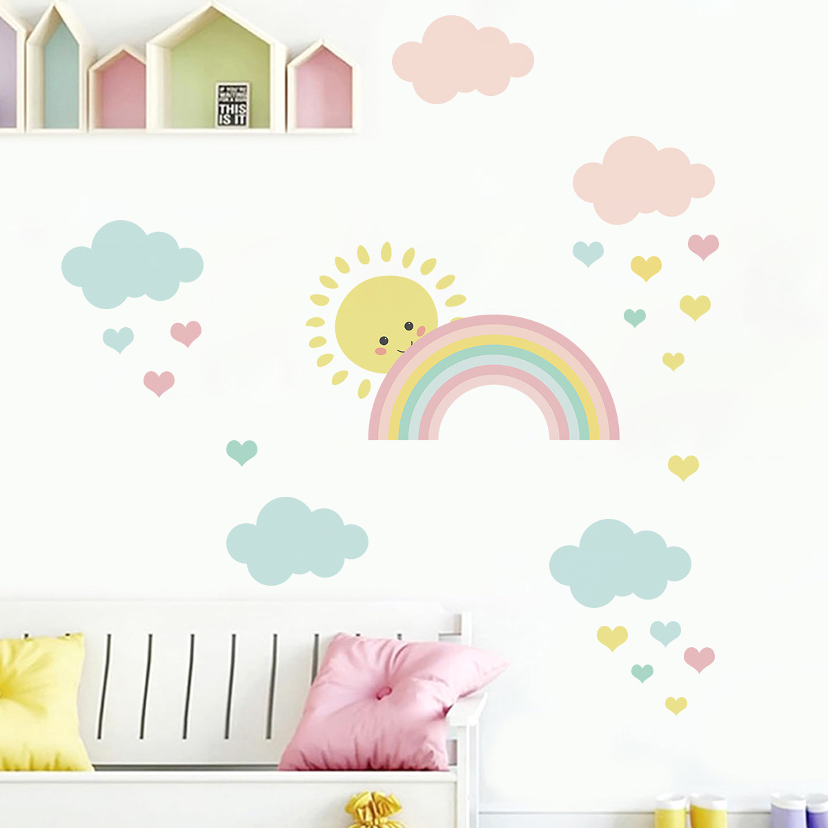 Cartoon Sun Rainbow Clouds Wal - Baby Nursery Package 评论和价格