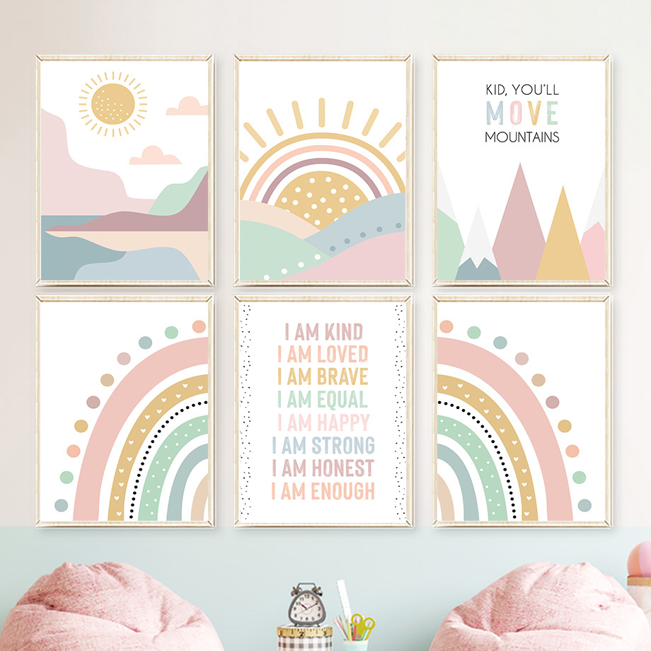 Pink Mountain Sun Rainbow Quot - Baby Nursery Quotes 评论和价格