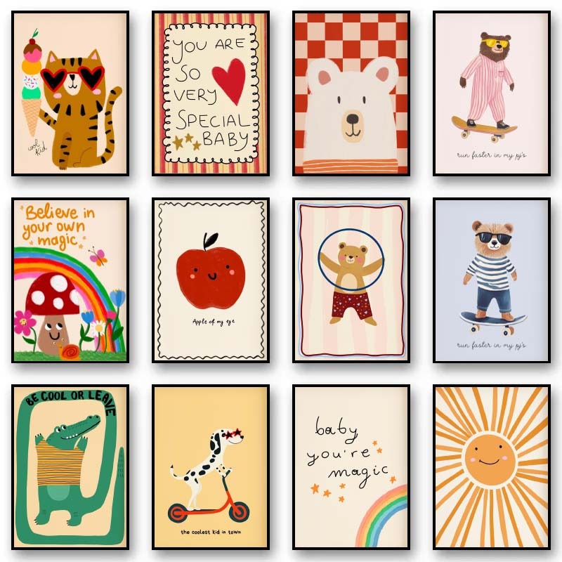 Animals Poster Prints Nordic F - Baby Nursery Pictures 评论和价格