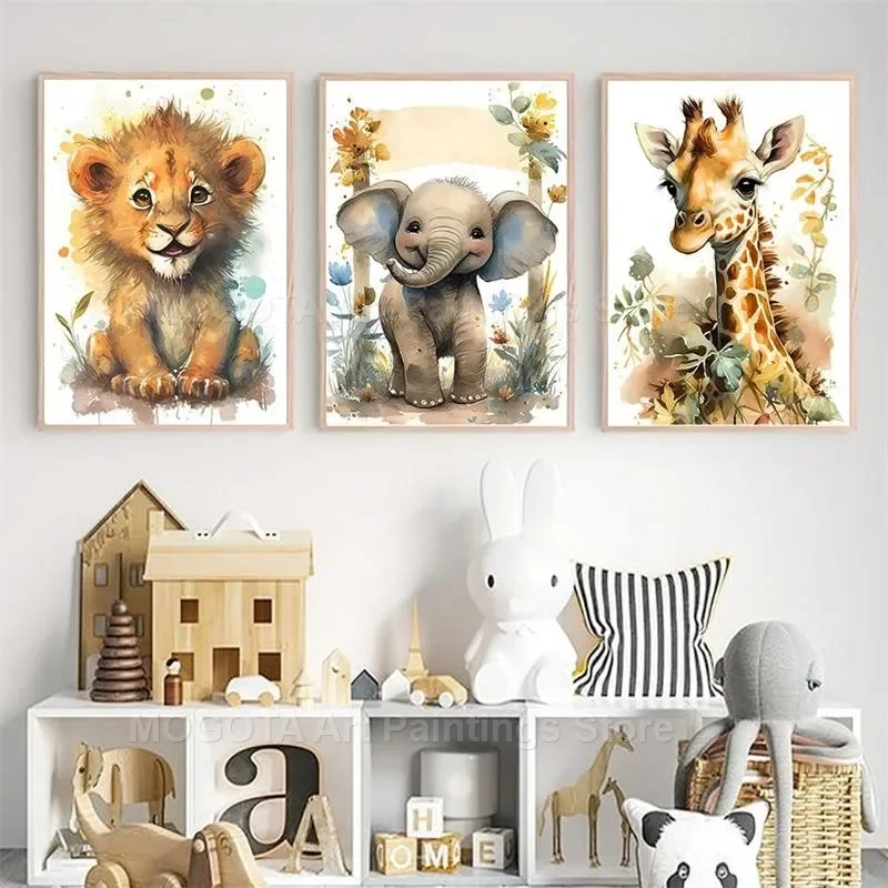 Watercolor Lion Giraffe Tiger  - Baby Nursery Pictures 评论和价格