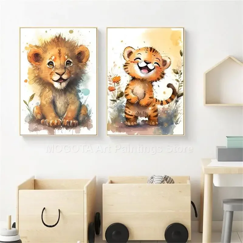 Watercolor Lion Giraffe Tiger  - Baby Nursery Pictures 评论和价格