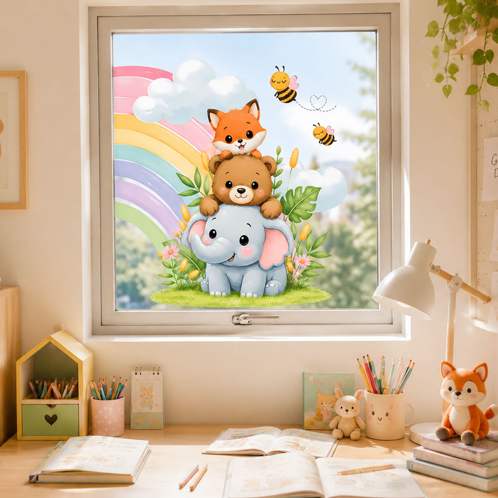 Cute Elephant Bear Fox Window  - Baby Nursery Labels 评论和价格
