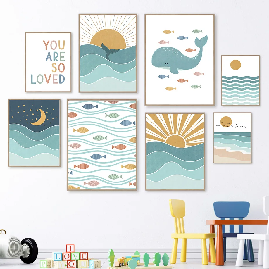 1pc frameless Fish Whale Seagu - Baby Nursery Quotes 评论和价格