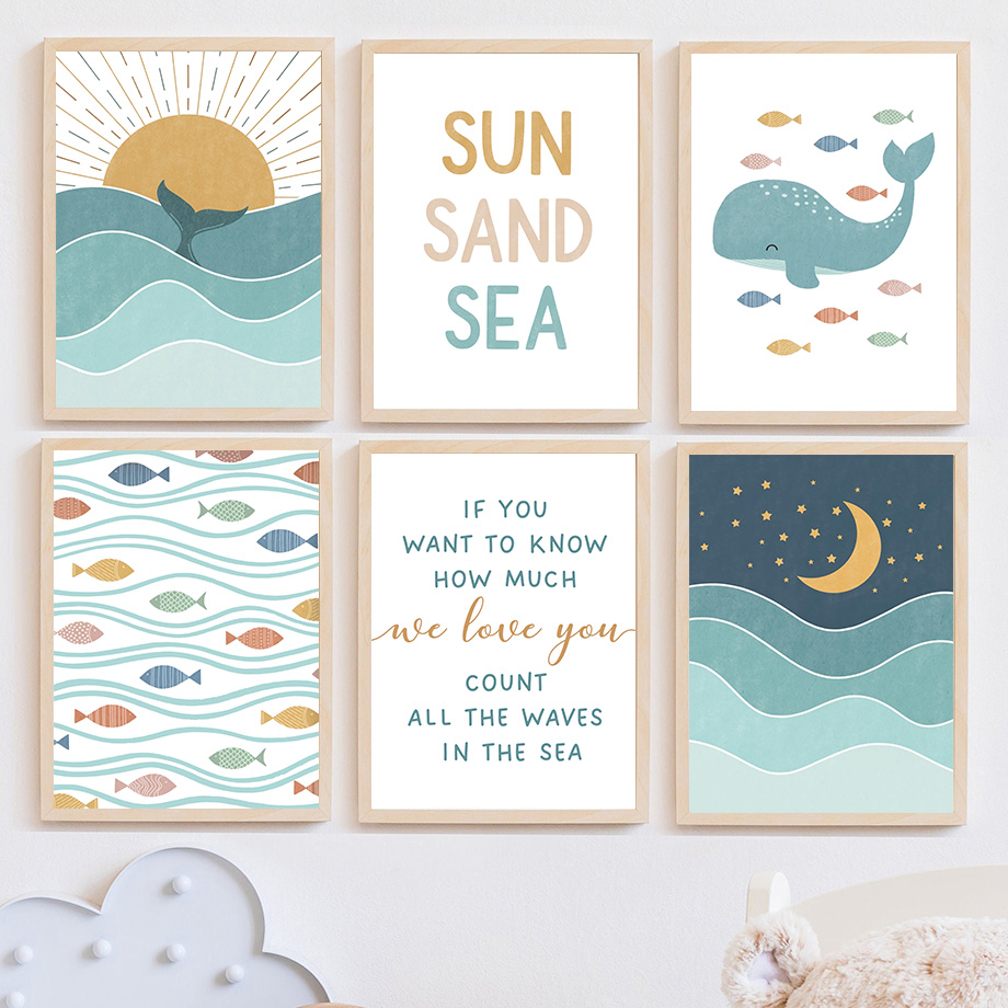 1pc frameless Fish Whale Seagu - Baby Nursery Quotes 评论和价格