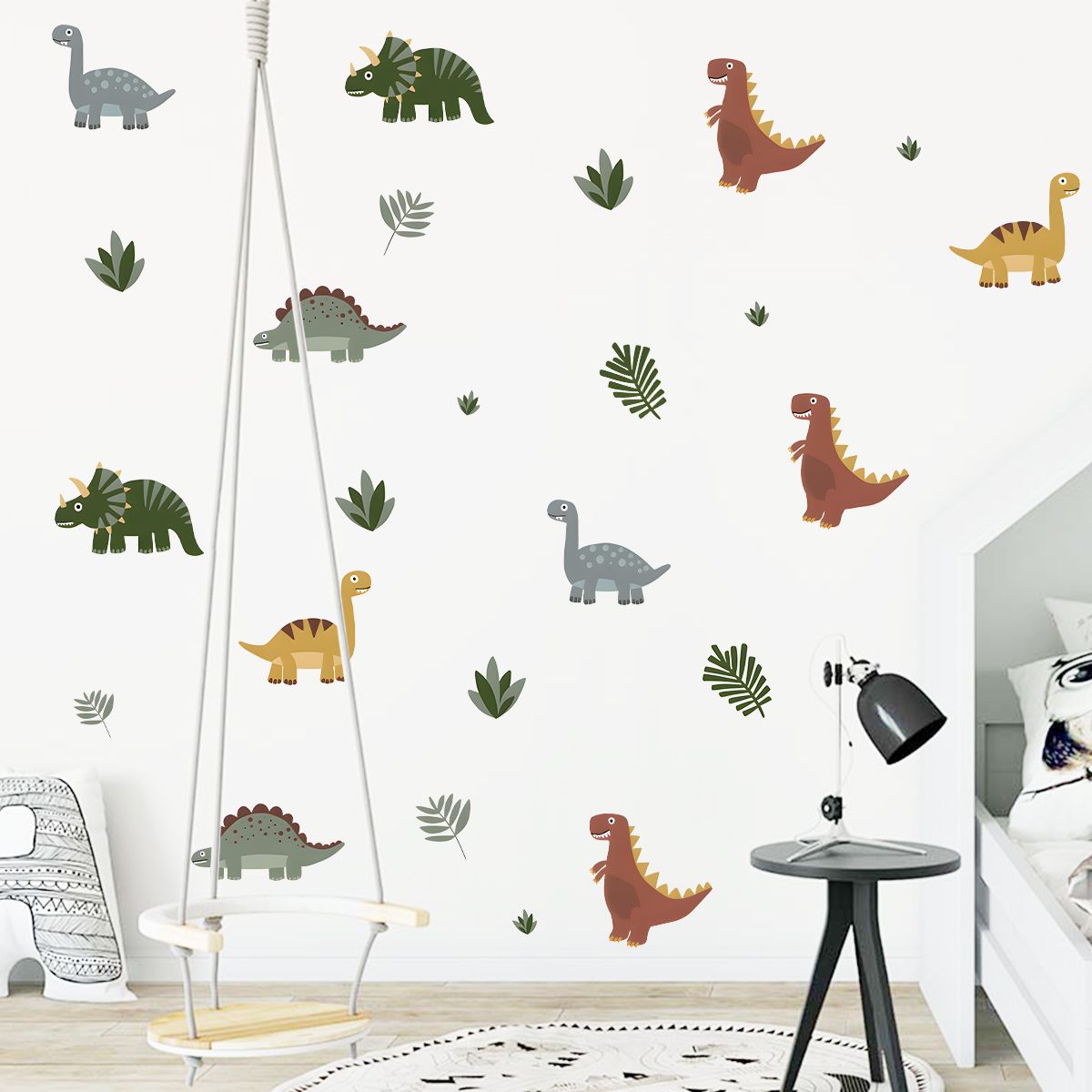 Cartoon Cute Dinosaur Leaf Ani - Baby Nursery Labels 评论和价格