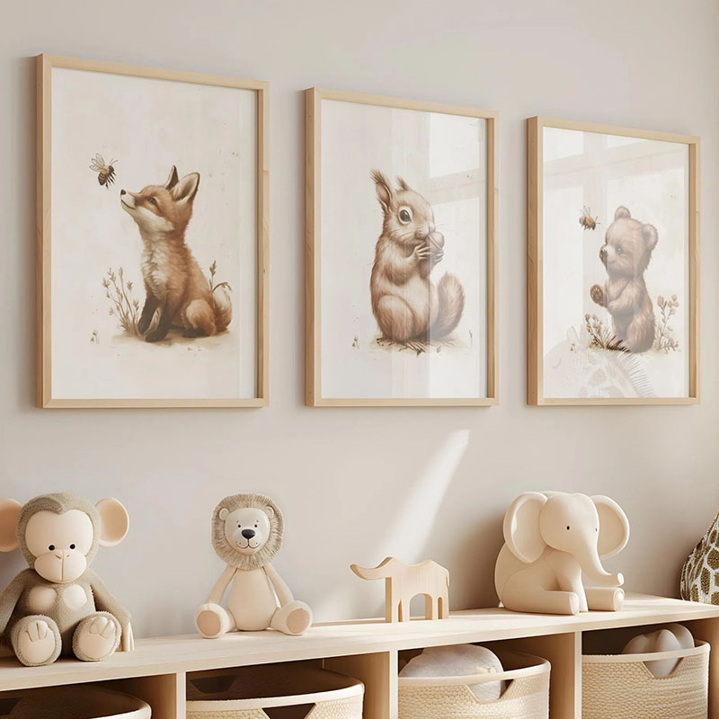 Bear Rabbit Fox Deer Squirrel  - Baby Nursery Pictures 评论和价格