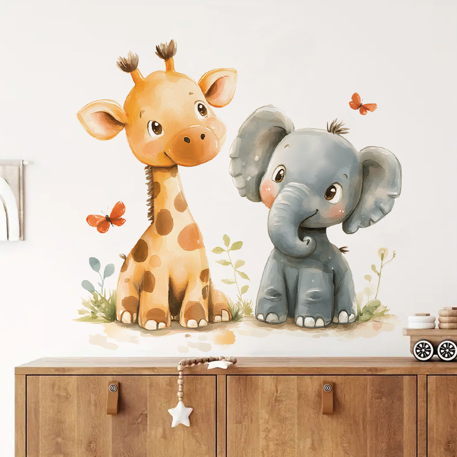 Cute Giraffe & Elephant Wall D - Baby Nursery Labels 评论和价格