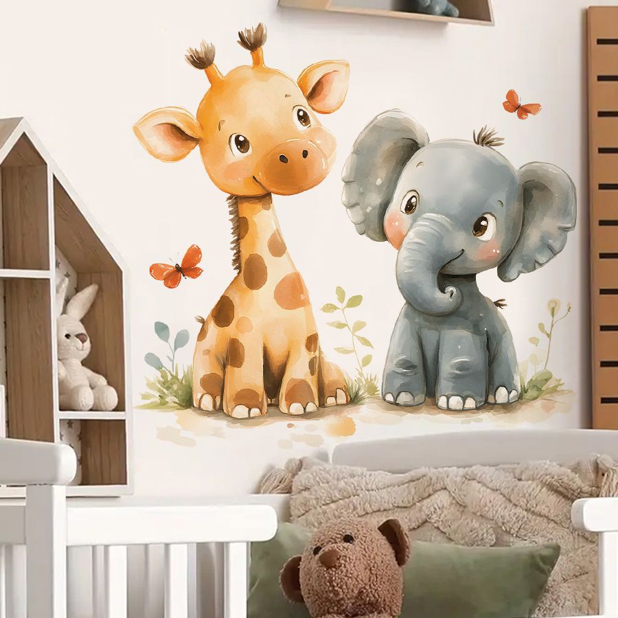 Cute Giraffe & Elephant Wall D - Baby Nursery Labels 评论和价格